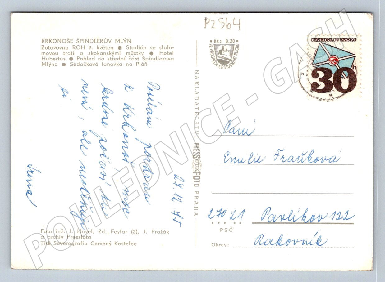 Pohlednice Krkonoše Špindlerův Mlýn zimní lanovka ČSSR (P2564)