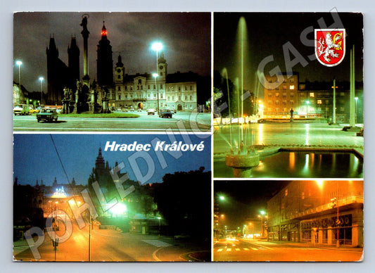 Pohlednice Hradec Králové noční koláž raz (P2576)