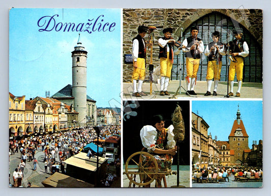 Pohlednice Domažlice slavnosti kroje náměstí koláž (P2579)