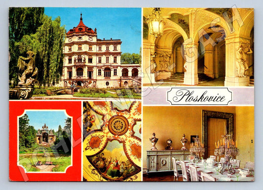 Pohlednice Ploskovice státní zámek koláž zaslaná ČSR (P2589)