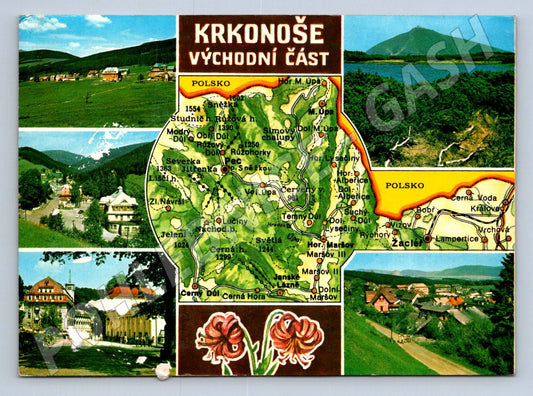 Pohlednice Krkonoše východní část mapa a fotografie 1980 (P2622)