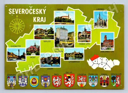 Pohlednice Severočeský kraj města a znaky 1982 (P2625)