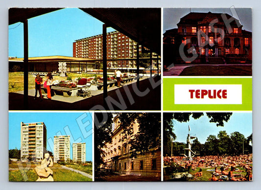 Pohlednice Teplice koláž lázně paneláky koupaliště (P2630)