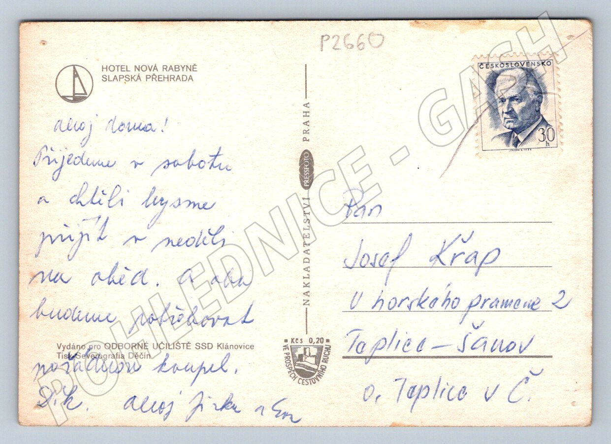 Pohlednice Nová Rabyně Slapská přehrada retro koláž PP (P2660)