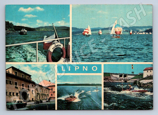 Pohlednice Lipno koláž plachetnice přehrada (P2664)