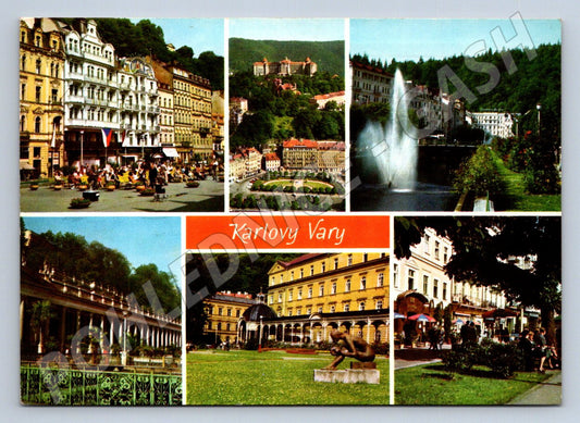 Pohlednice Karlovy Vary koláž památek PP 1973 (P2671)