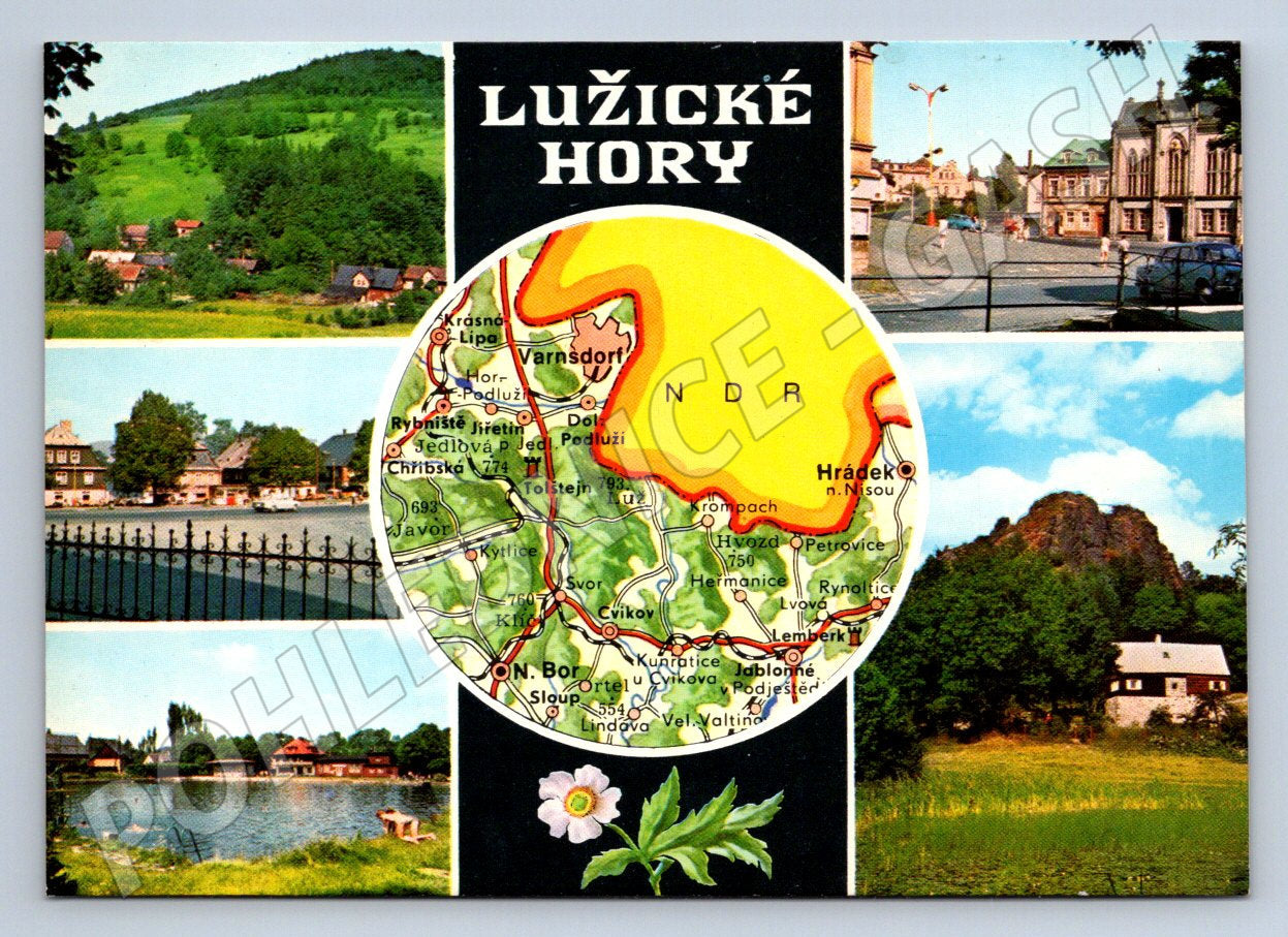 Pohlednice Lužické hory koláž s mapou (P2678)