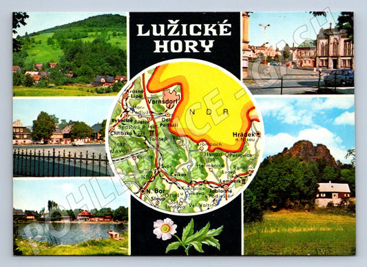 Pohlednice Lužické hory koláž s mapou (P2678)