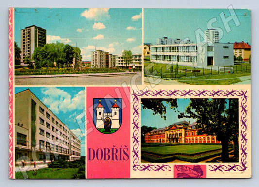 Pohlednice Dobříš zámek a nová výstavba 1974 ČSSR (P2681)