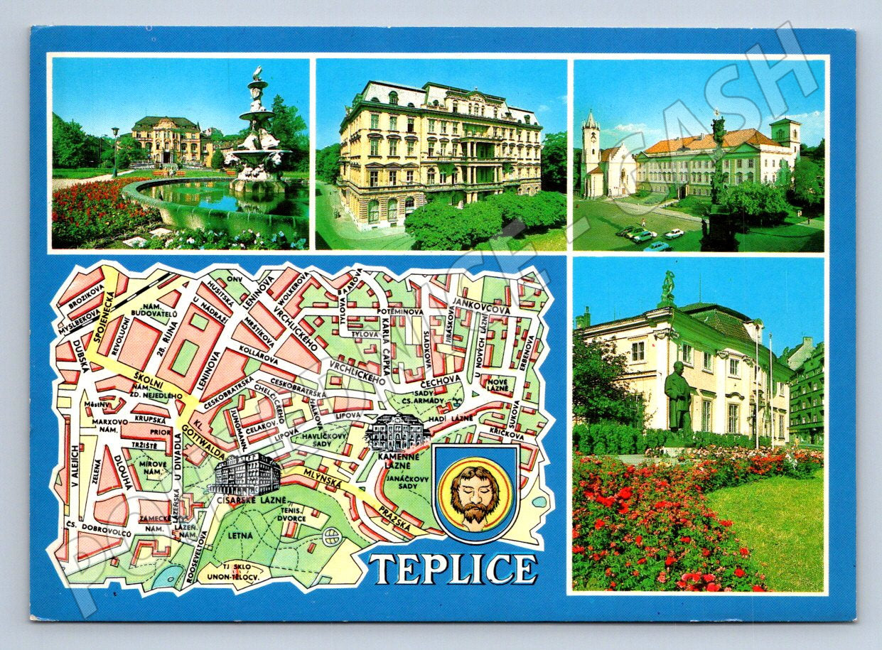 Pohlednice Teplice koláž a mapka (P2685)