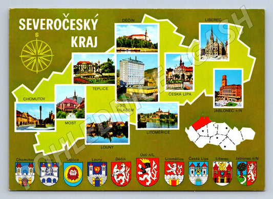 Pohlednice Severočeský kraj koláž měst a znaků (P2688)
