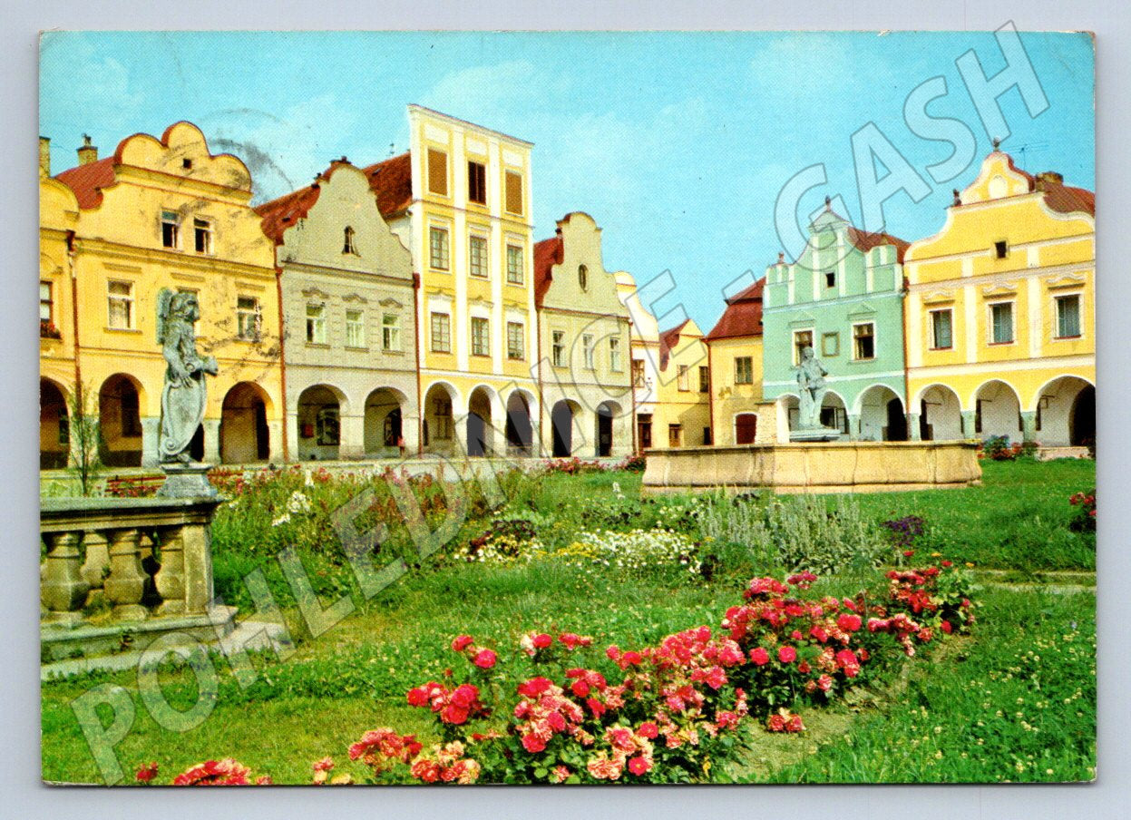 Pohlednice Telč náměstí Míru kolorovaná psaná ČSSR (P2696)