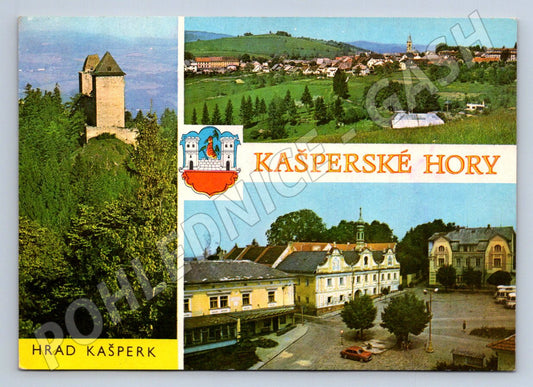 Pohlednice Kašperské Hory hrad Kašperk a náměstí (P2699)