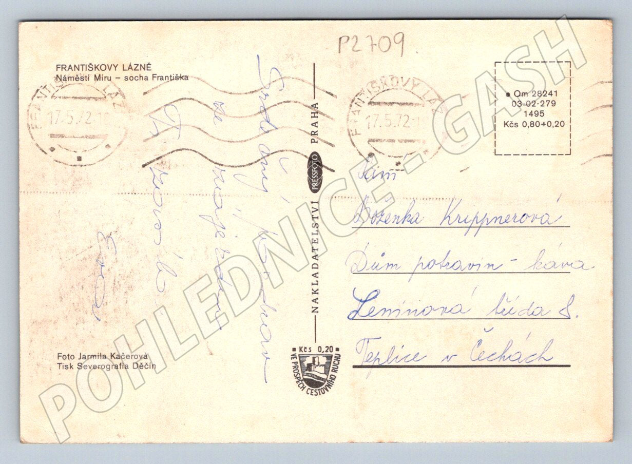 Pohlednice Františkovy Lázně socha Františka 1972 (P2709)