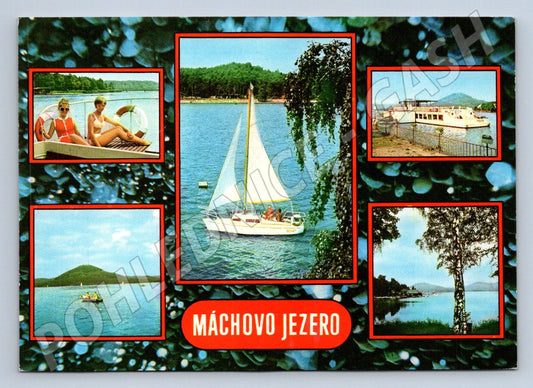 Pohlednice Máchovo jezero koláž lodě plachetnice retro (P2715)