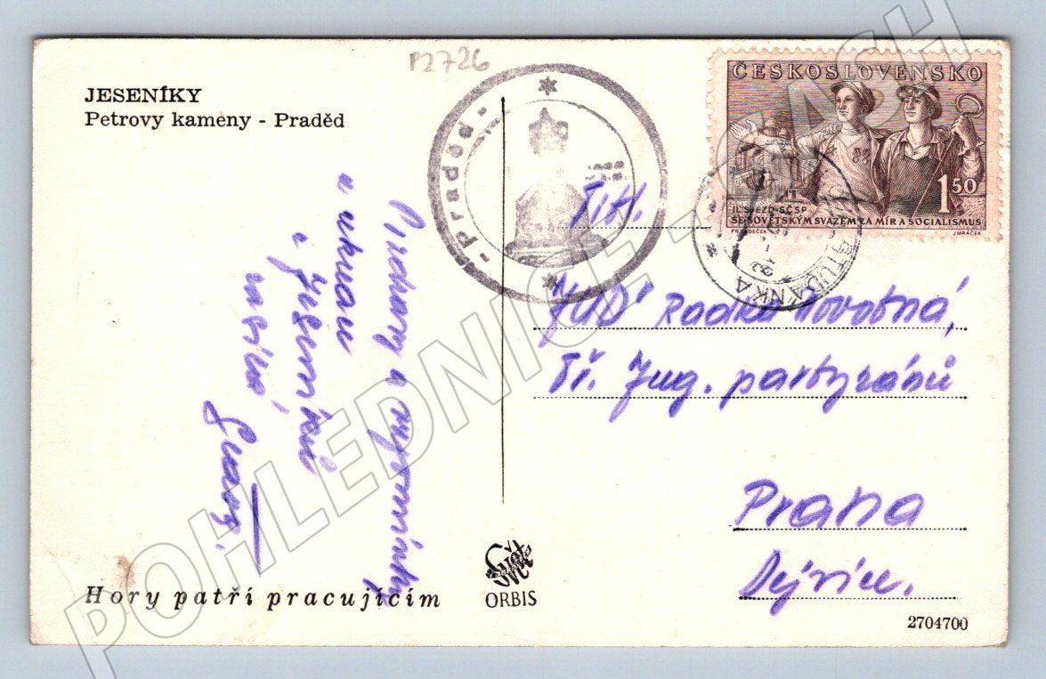Pohlednice Jeseníky Petrovy kameny Praděd zimní ČSR (P2726)