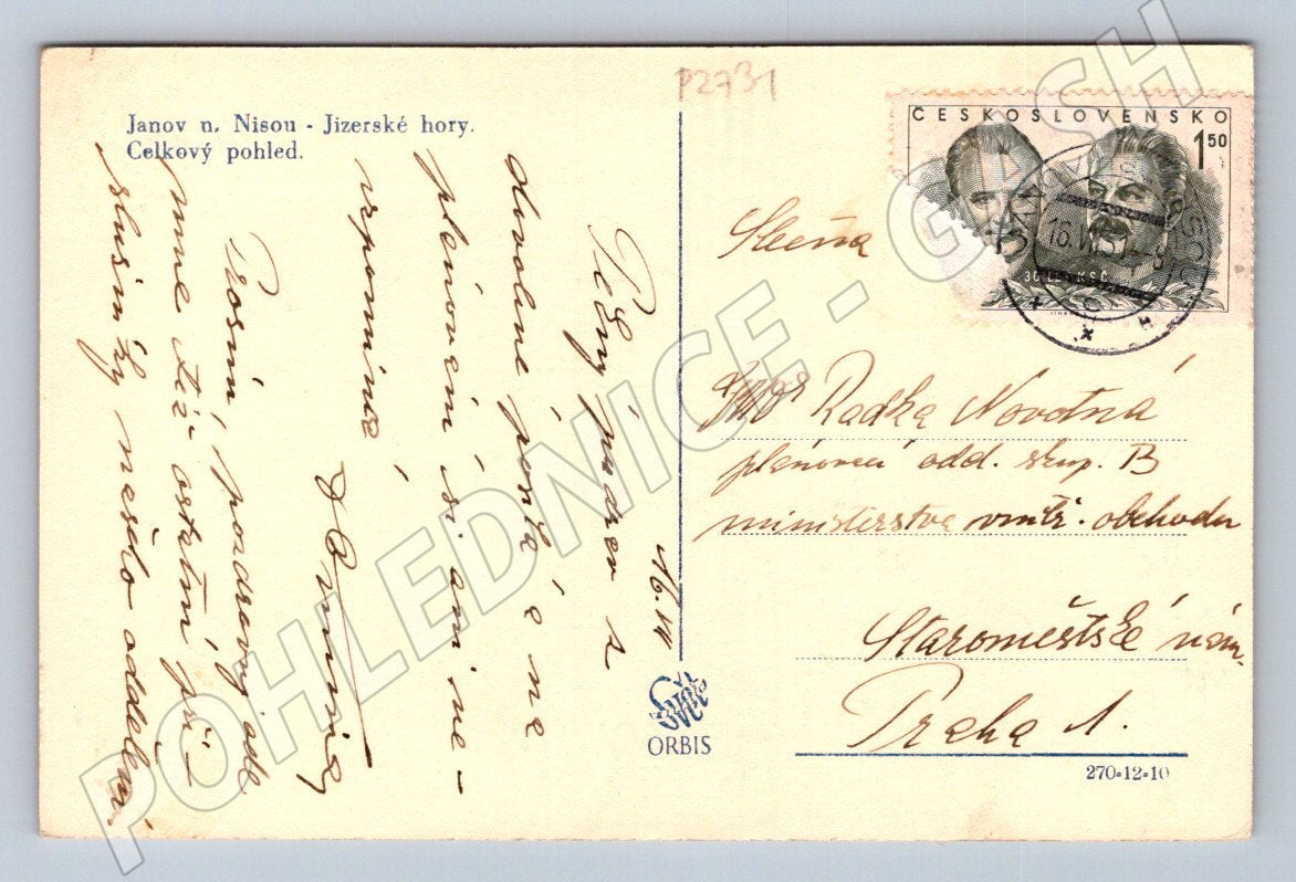 Pohlednice Janov nad Nisou Jizerské hory celkový pohled ČSR (P2731)