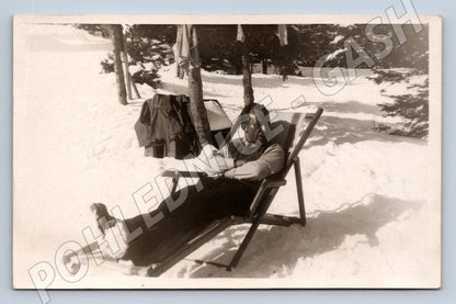 Pohlednice Slovensko Hrebienok muž na sněhu 1933 (P2972)