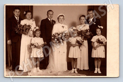 Stará fotografie svatební pár s hosty (P2986)