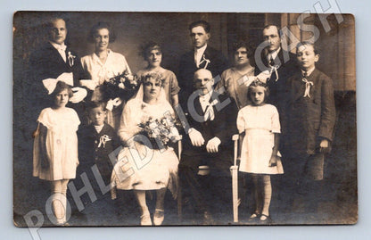 Stará fotografie svatební pár s rodinou a dětmi (P2989)