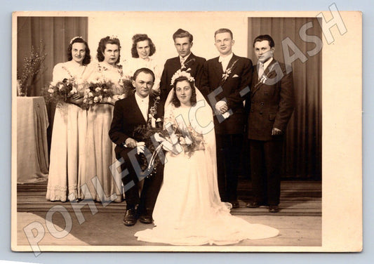 Stará fotografie Dolní Kounice svatební pár a hosté (P3054)