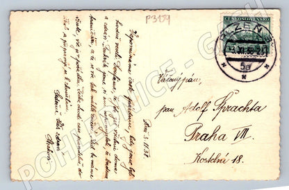 Pohlednice Zbeč krajina s hradem/zříceninou 1938 (P3159)