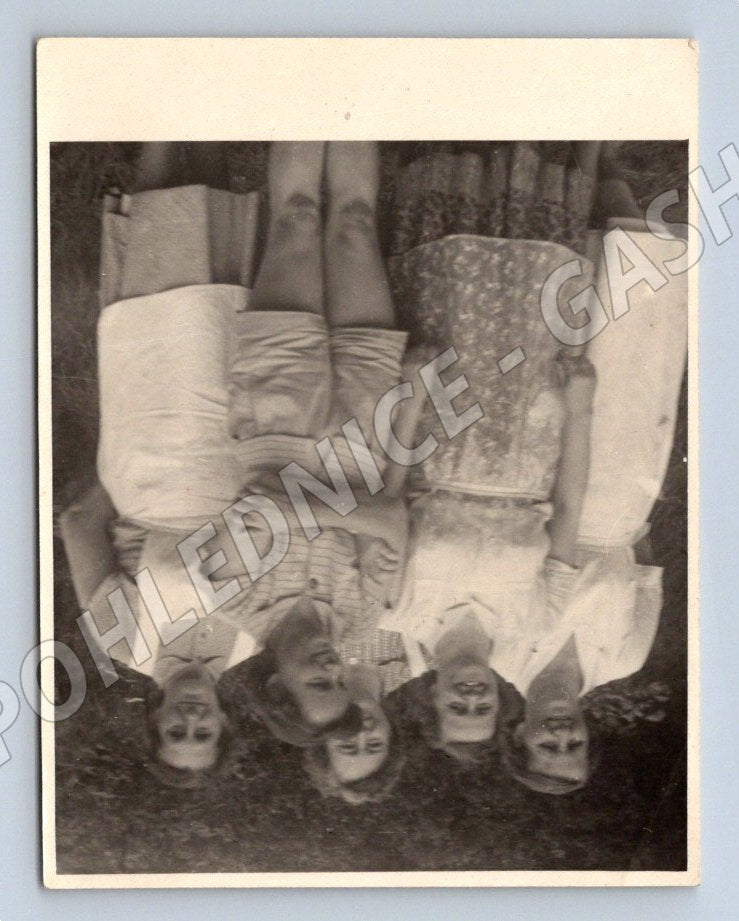 Stará fotografie skupina pěti žen venku (P3296)