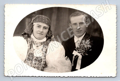 Stará fotografie svatební pár v kroji (P3301)