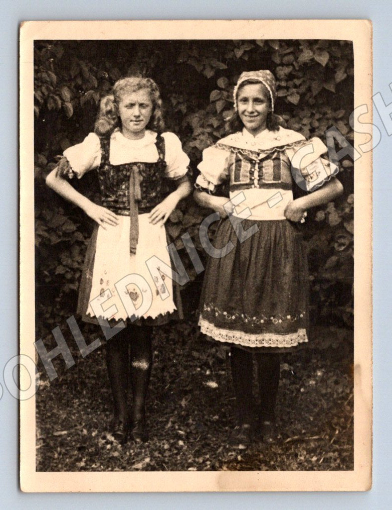 Stará fotografie ženy v krojích venku (P3378)