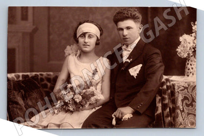 Pohlednice Prostějov svatební pár ateliér E. Holub (P3448)
