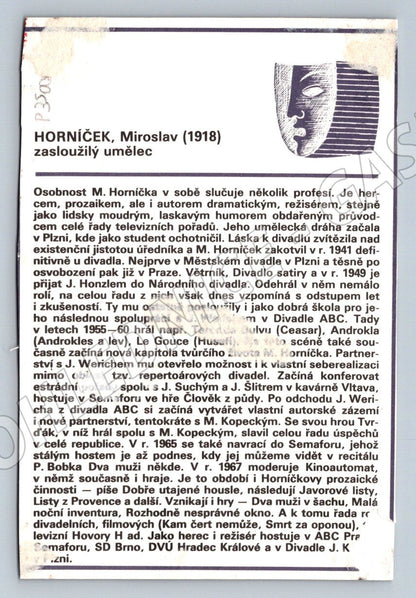 Pohlednice Miroslav Horníček portrét (P3500)