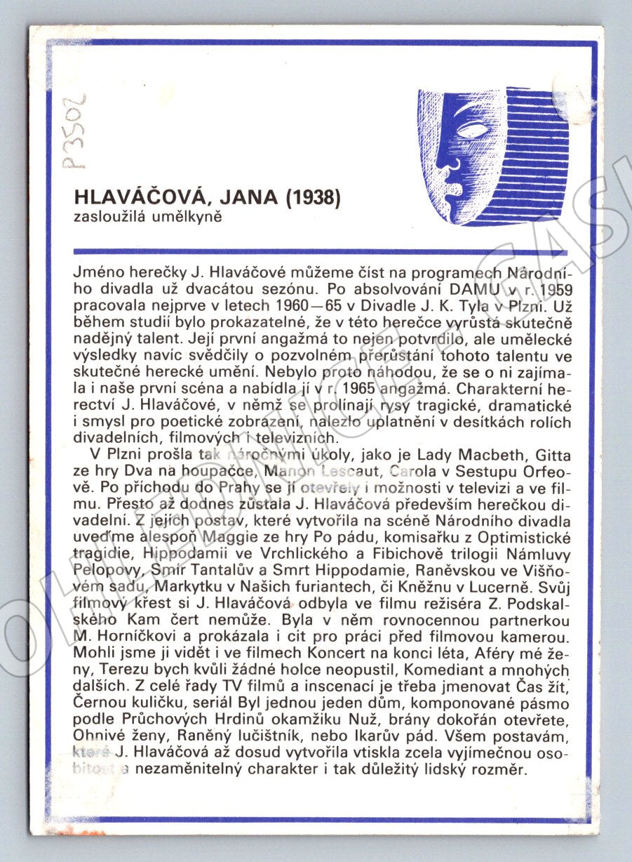 Pohlednice Jana Hlaváčová herečka (P3502)