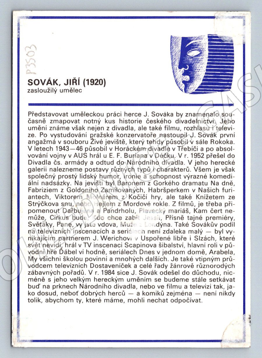 Pohlednice Jiří Sovák portrét (P3503)