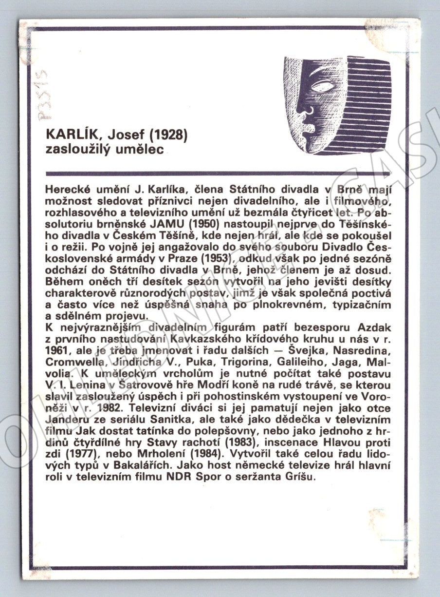Pohlednice Josef Karlík herec (P3515)