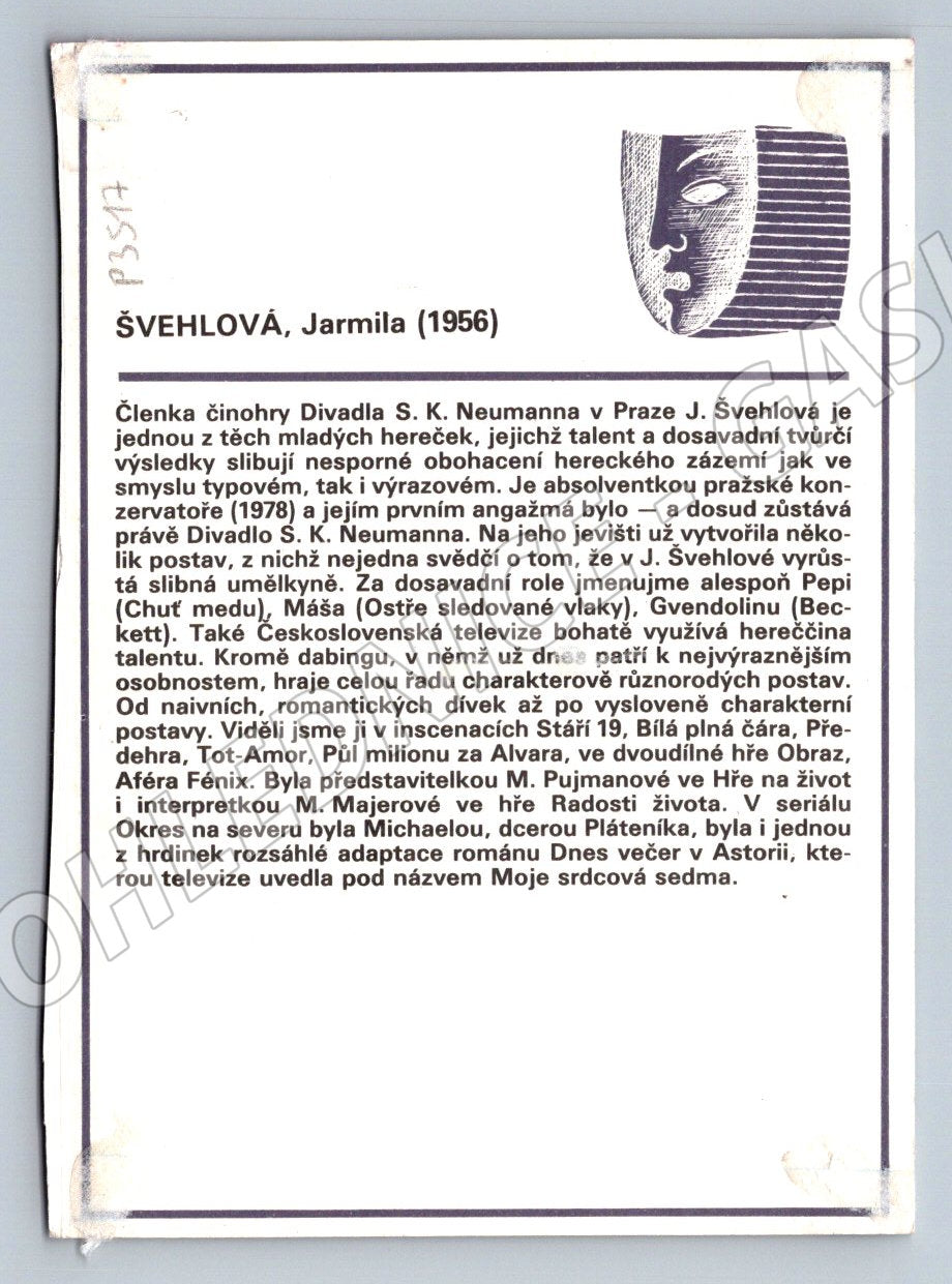 Pohlednice Jarmila Švehlová herečka (P3517)