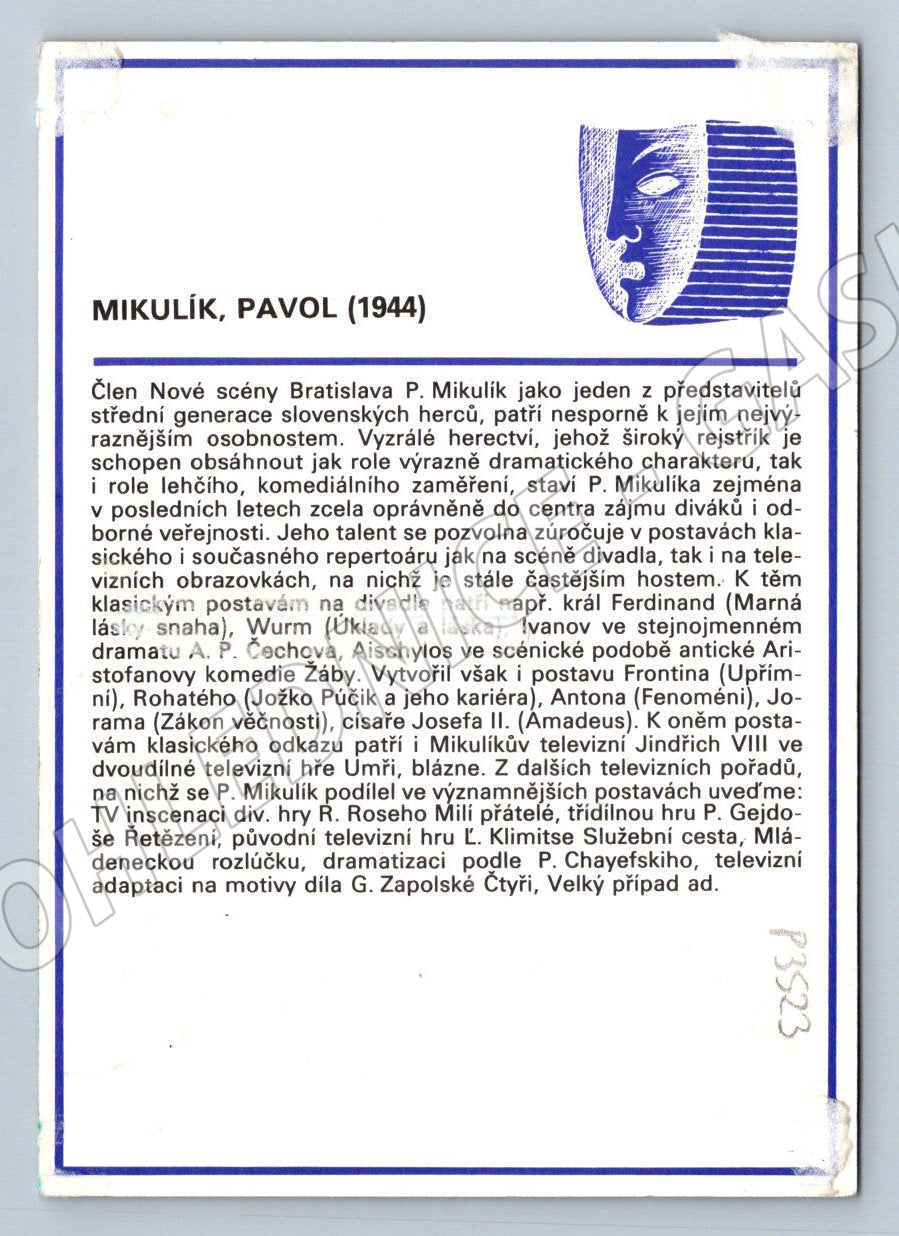 Pohlednice Slovensko herec P. Mikulík (P3523)