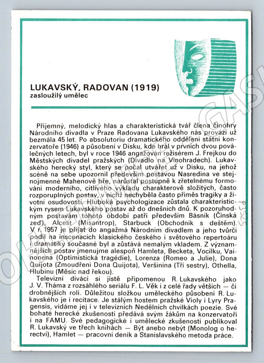 Pohlednice Radovan Lukavský herec legrační obličej (P3525)