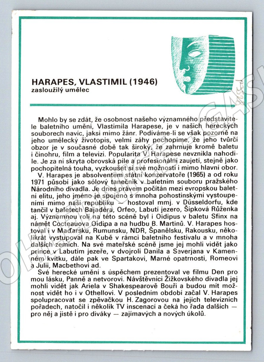 Pohlednice Vlastimil Harapes herec (P3528)