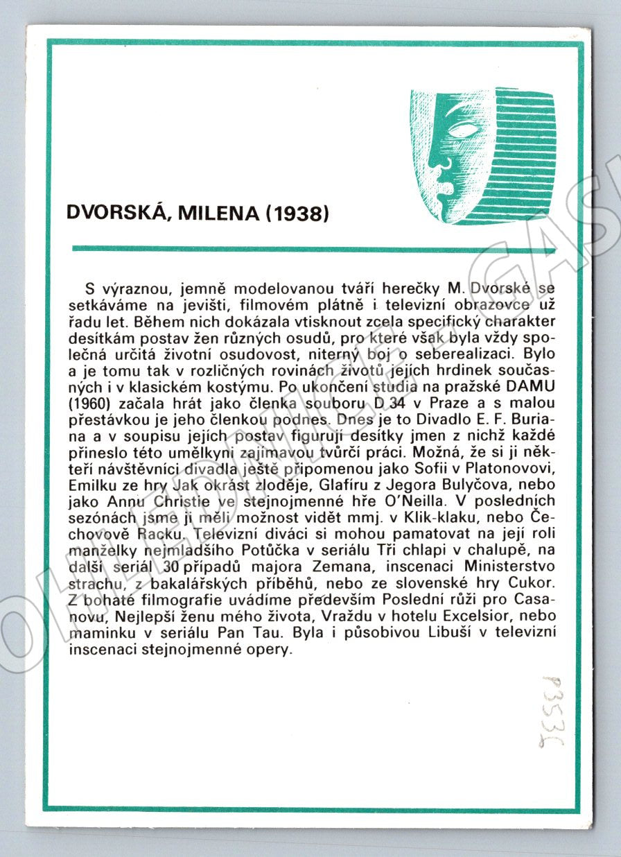Pohlednice herečka Milena Dvorská (P3536)