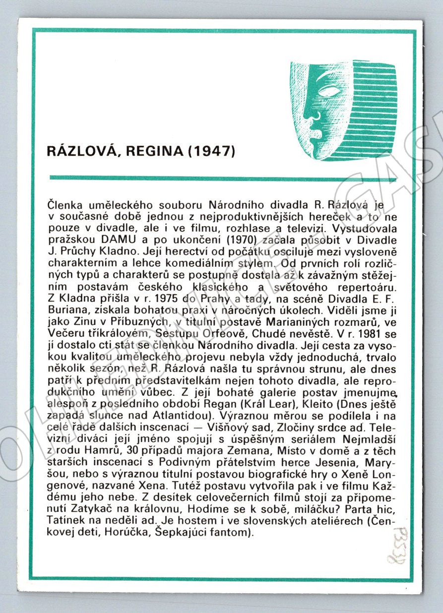 Pohlednice Regina Rázlová herečka (P3538)