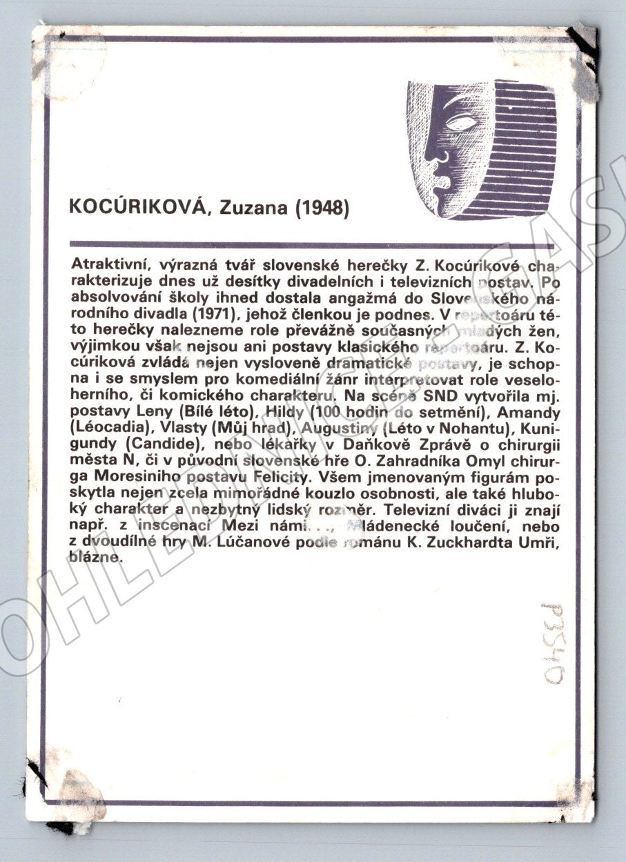 Pohlednice Slovensko Zuzana Kocúriková herečka (P3540)