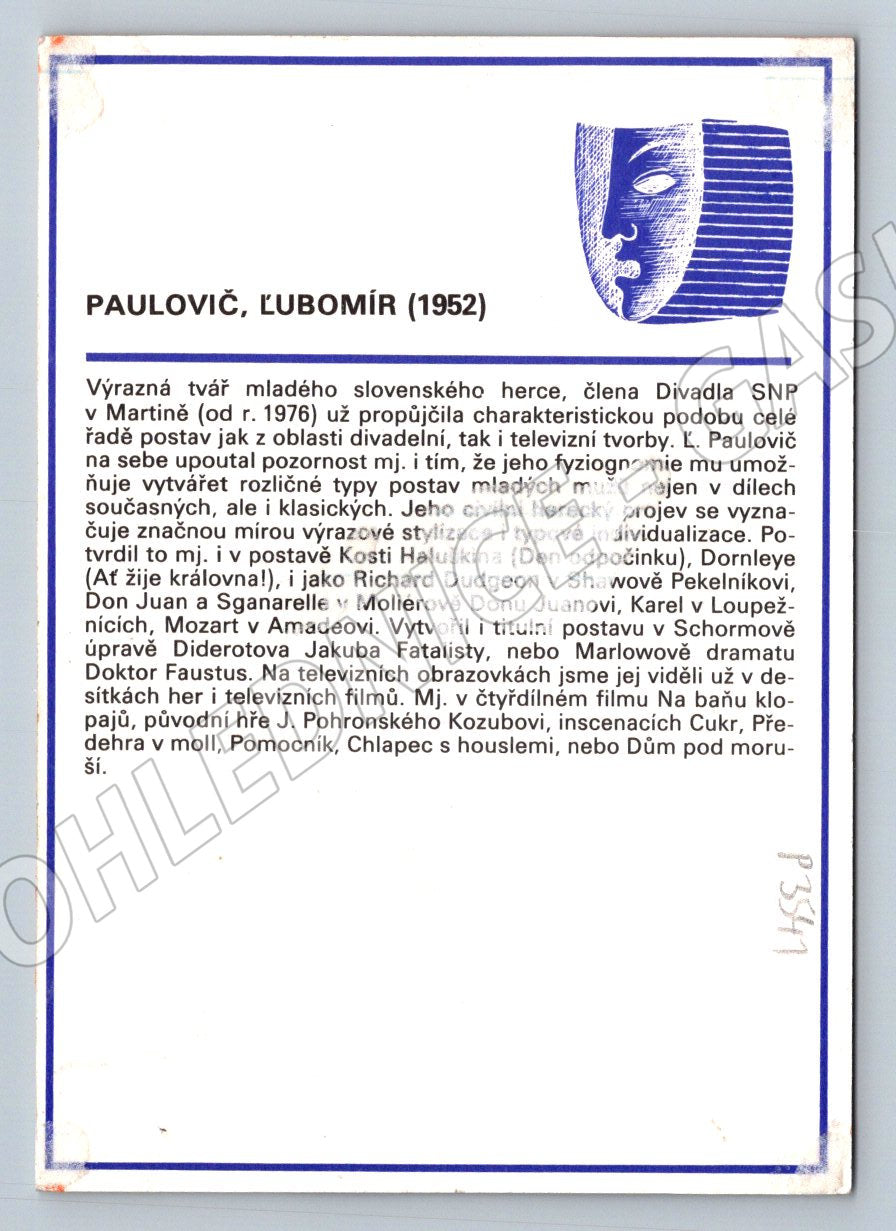 Pohlednice Slovensko Lubomír Paulovič herec (P3541)