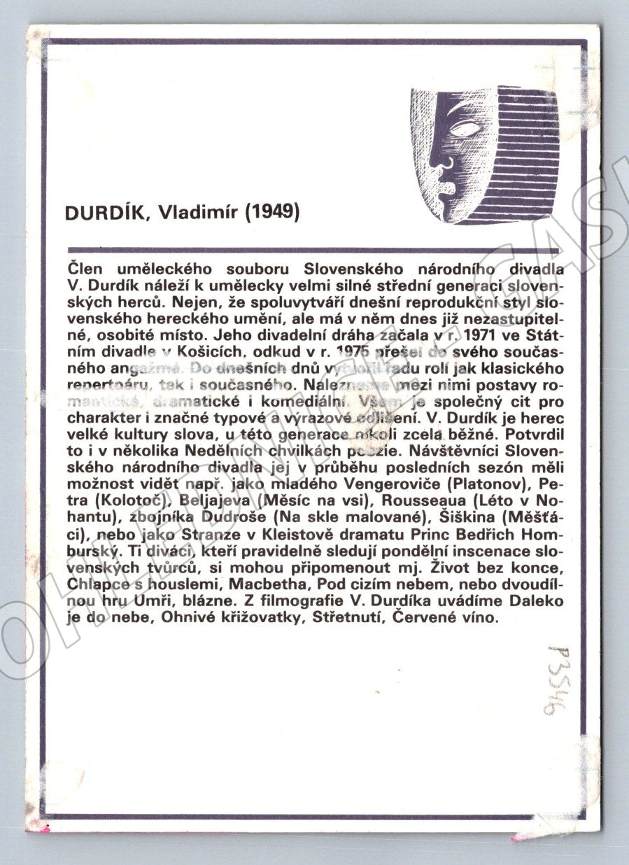 Pohlednice Slovensko Vladimír Durdík herec 1949 (P3546)