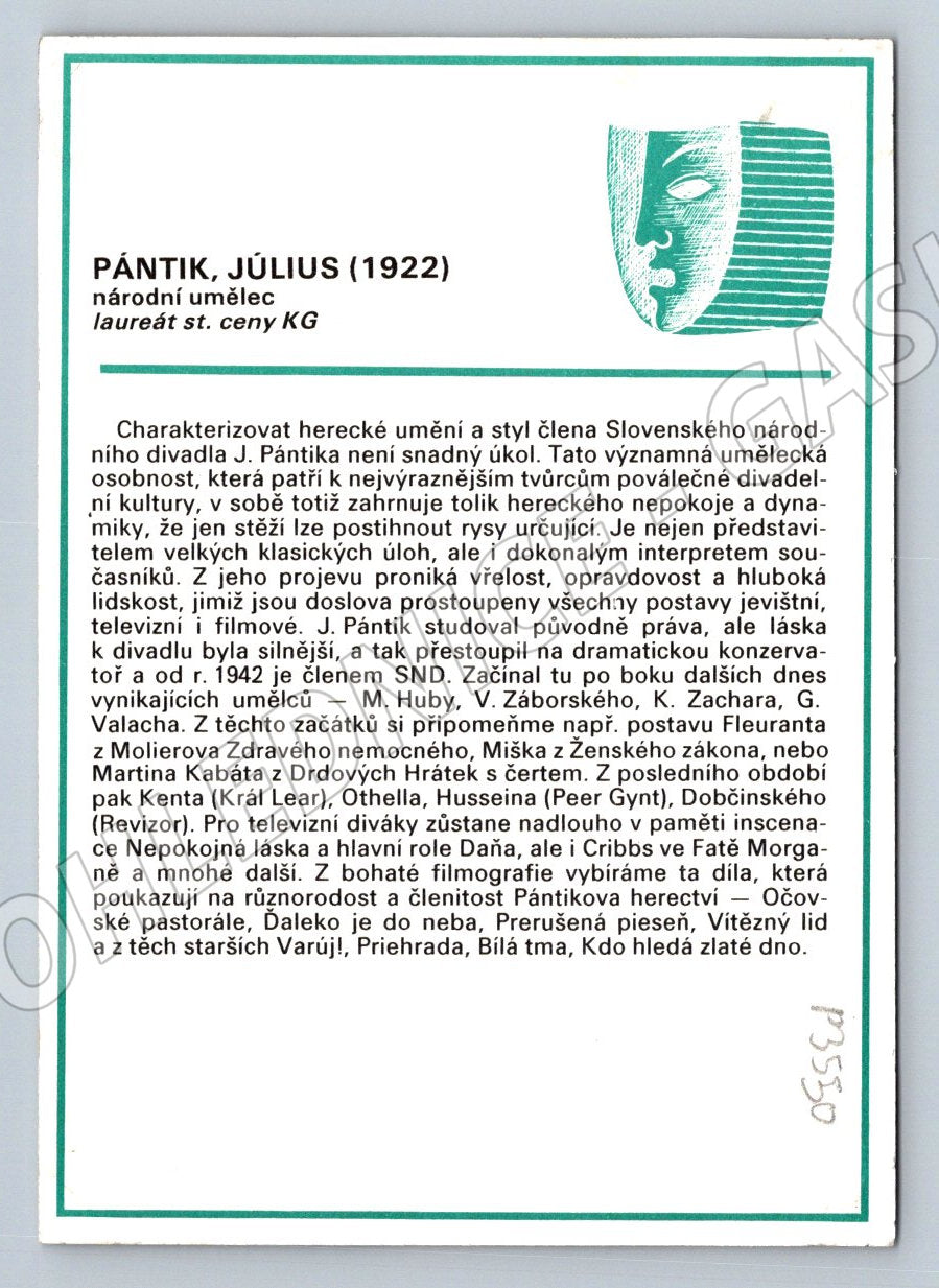 Pohlednice Slovensko herec Július Pántik (P3550)