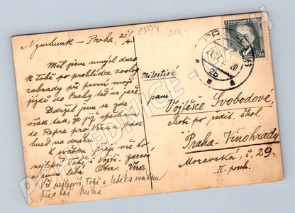 Pohlednice Karikatura muže s dalekohledem a ptáky 1940 (P3554)