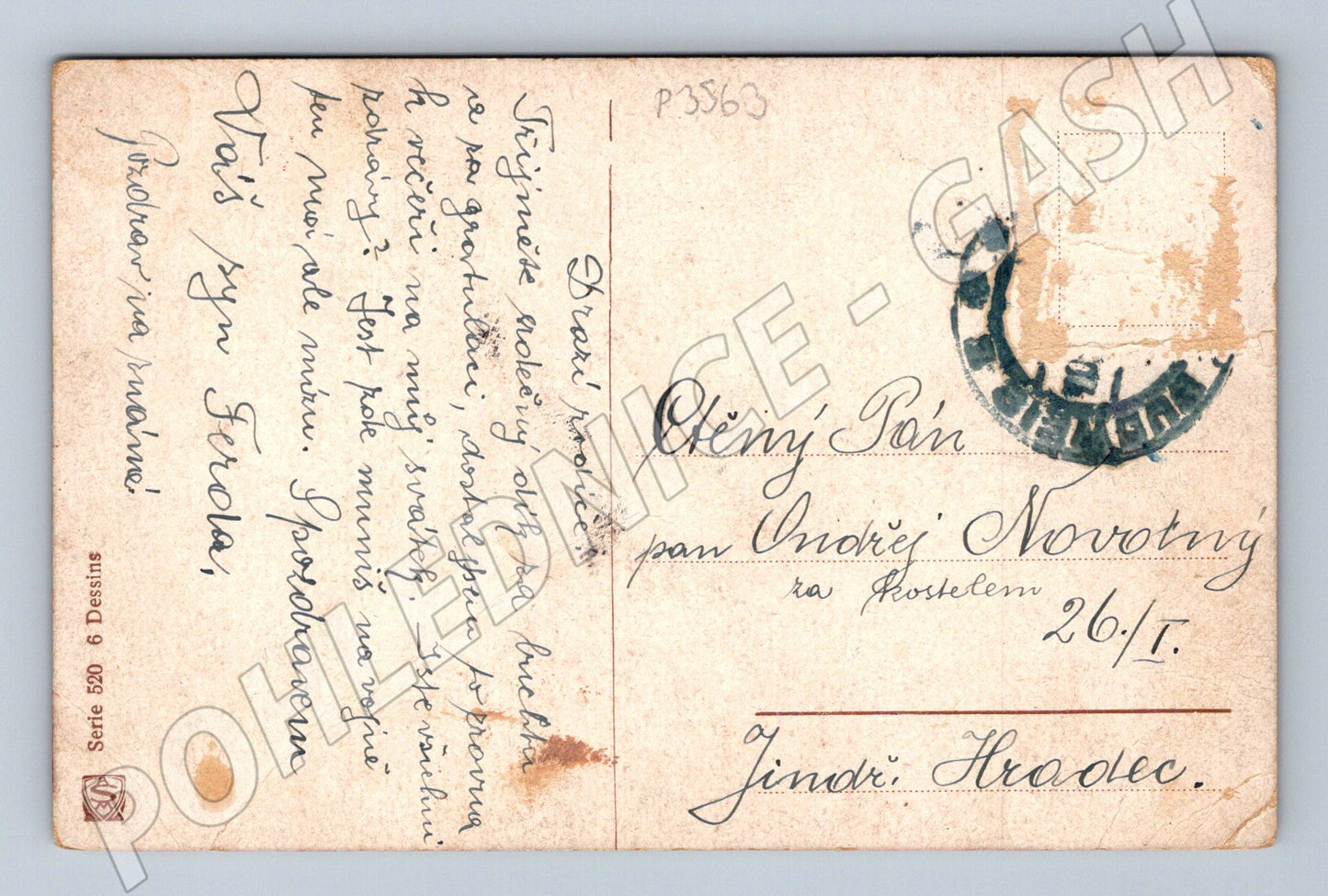 Pohlednice umělecká krajina s postavou (P3563)