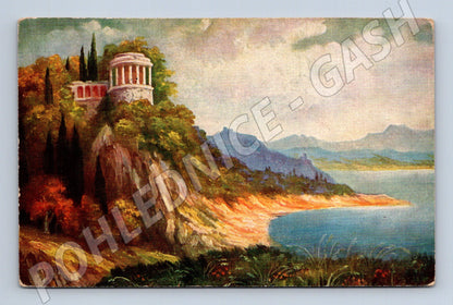 Pohlednice klasický chrám na útesu u moře 1941 (P3567)