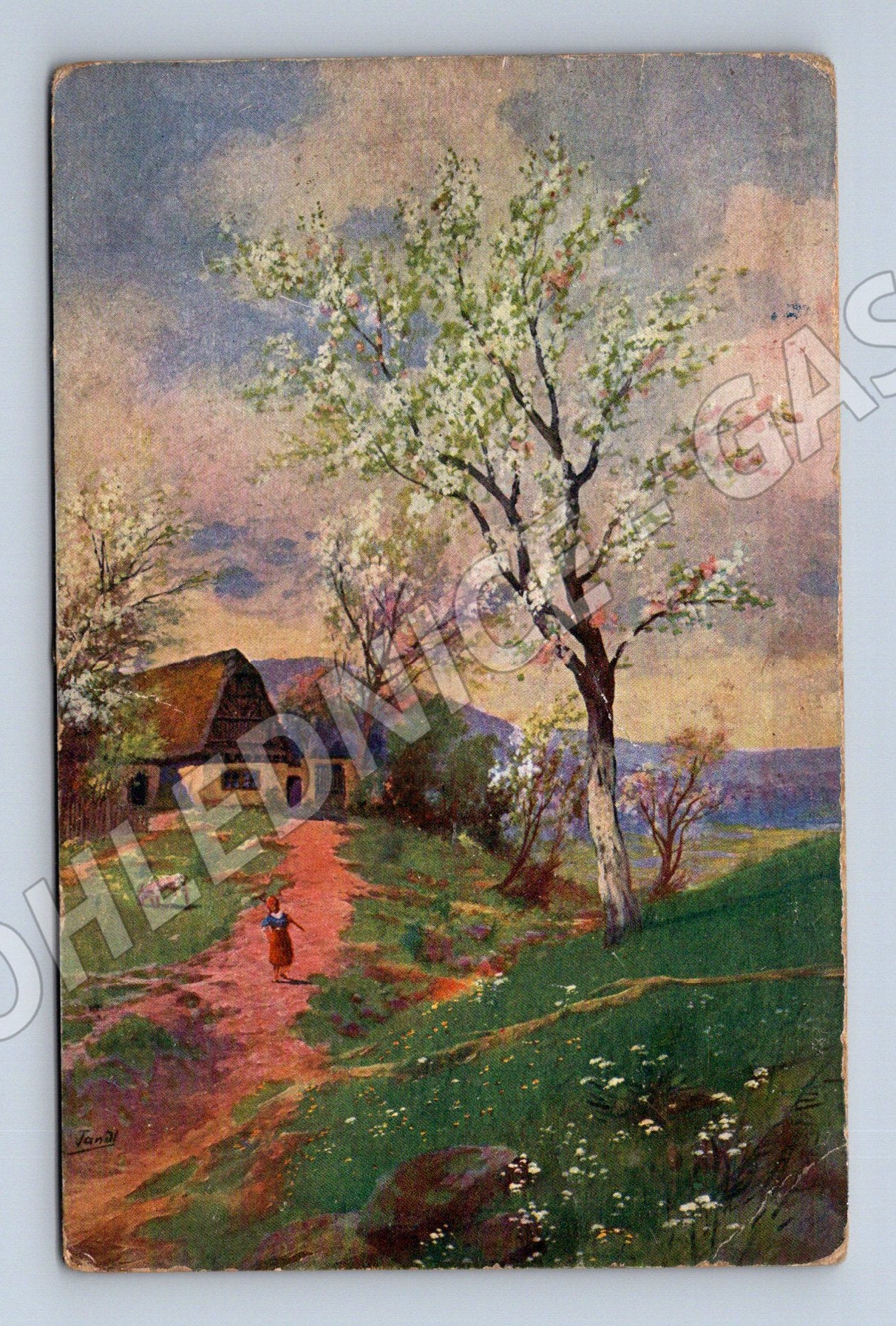 Pohlednice malířství jarní krajina (P3583)