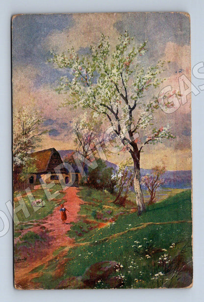 Pohlednice malířství jarní krajina (P3583)