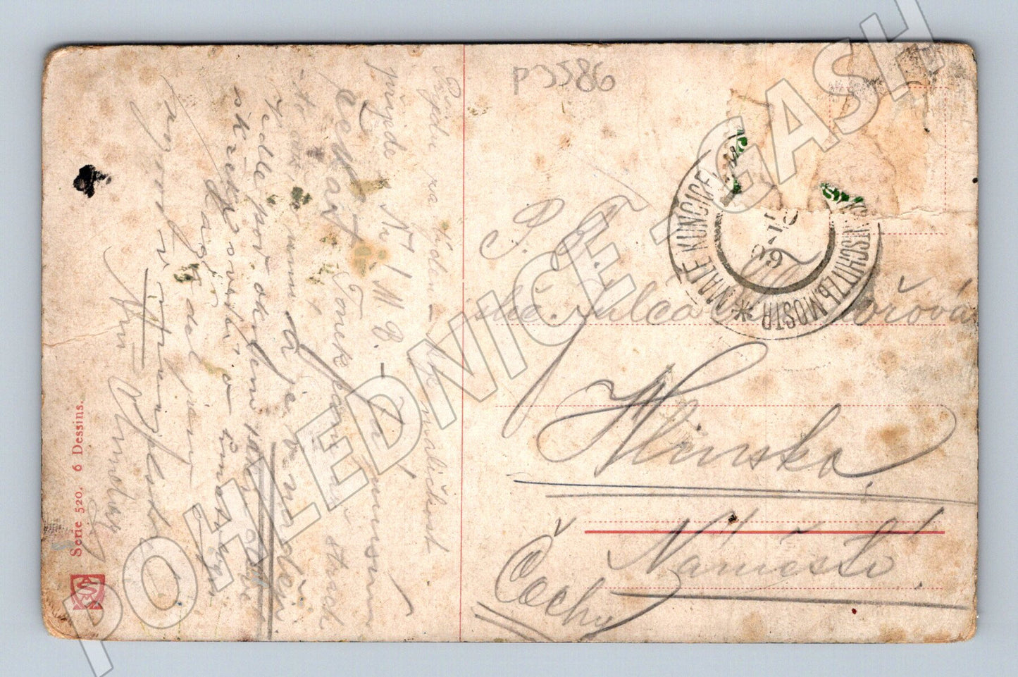 Pohlednice krajina s ovcemi a pastýřem 1919 (P3586)